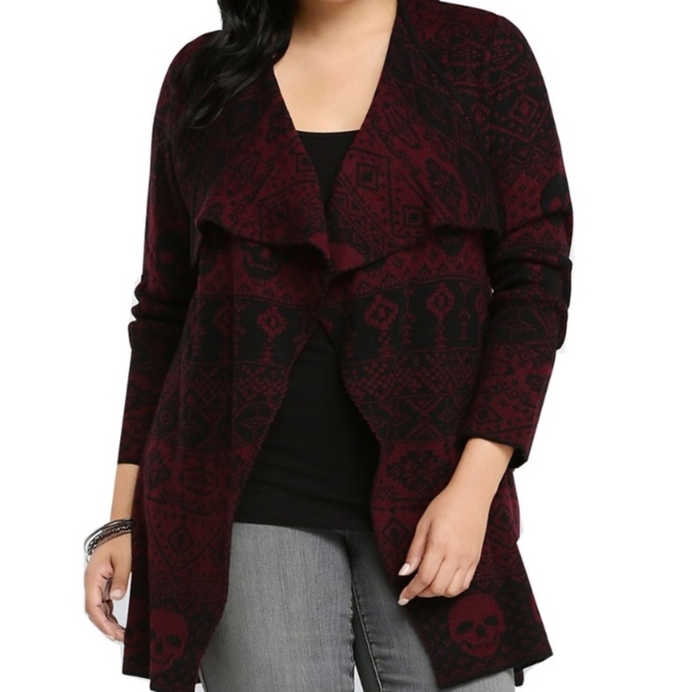 Torrid red skull print cardigan